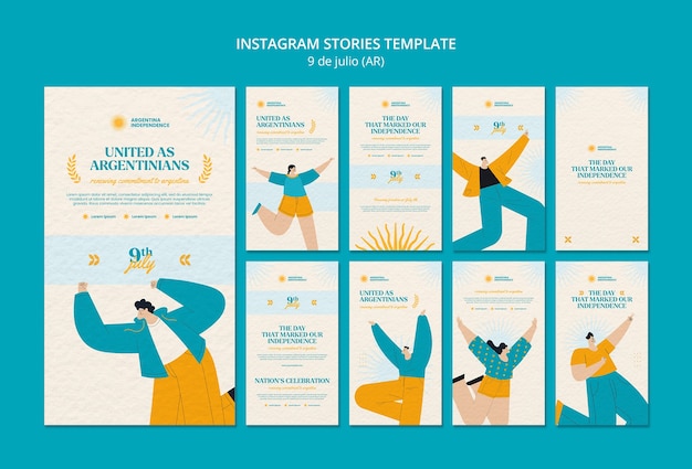 Free PSD flat design 9th of july instagram stories