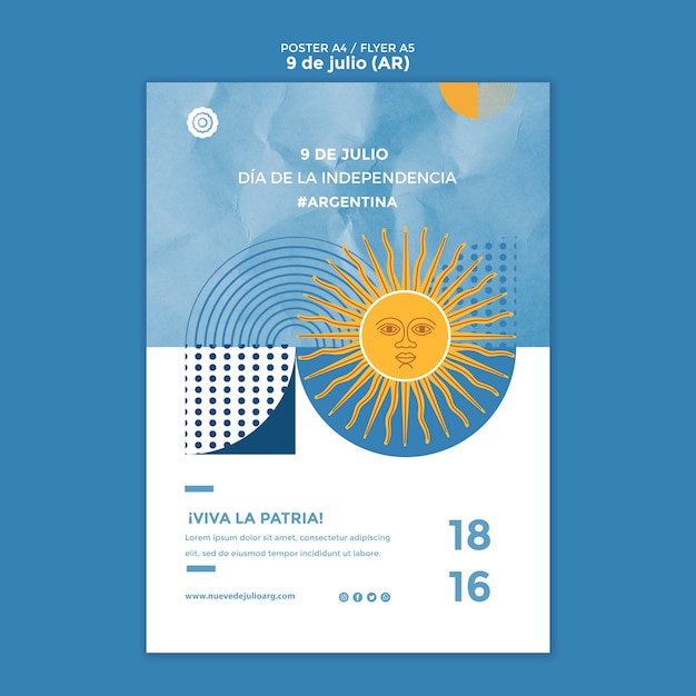 Free PSD flat design 9th of july poster template