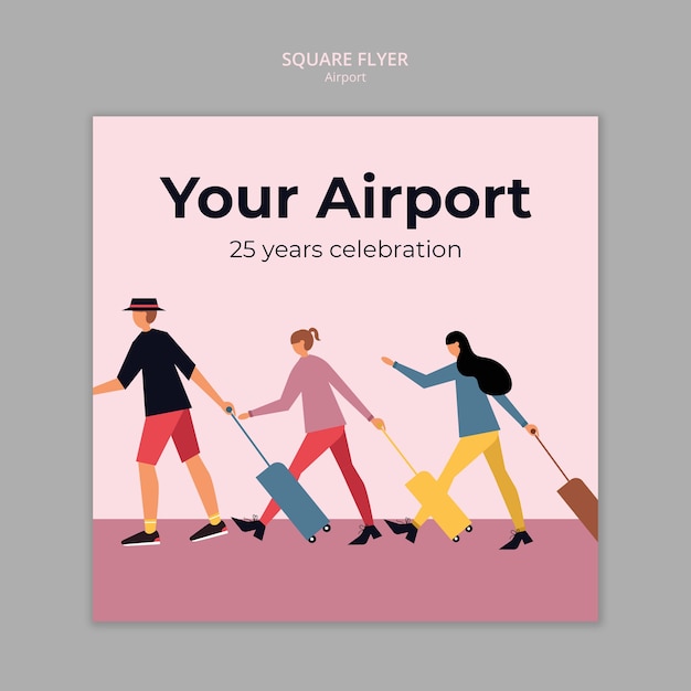 Free PSD flat design airport company square flyer template