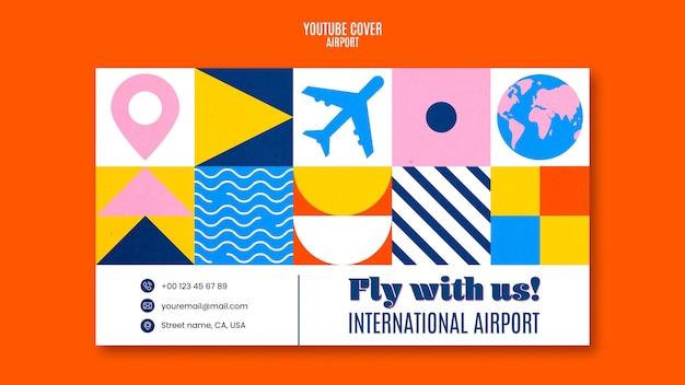 Free PSD flat design airport youtube cover template