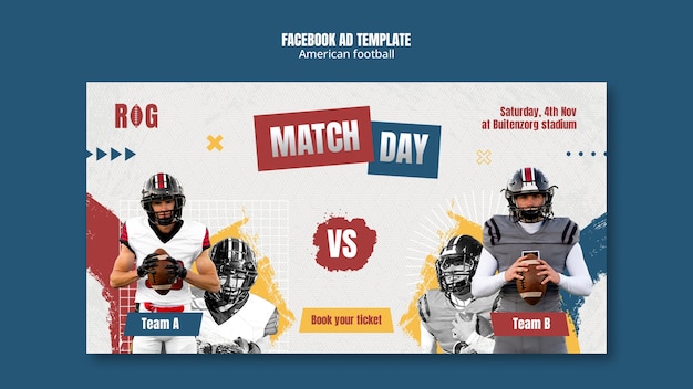 Free PSD flat design american football facebook template