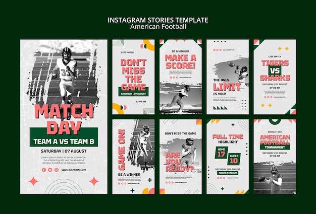 Free PSD flat design american football instagram stories