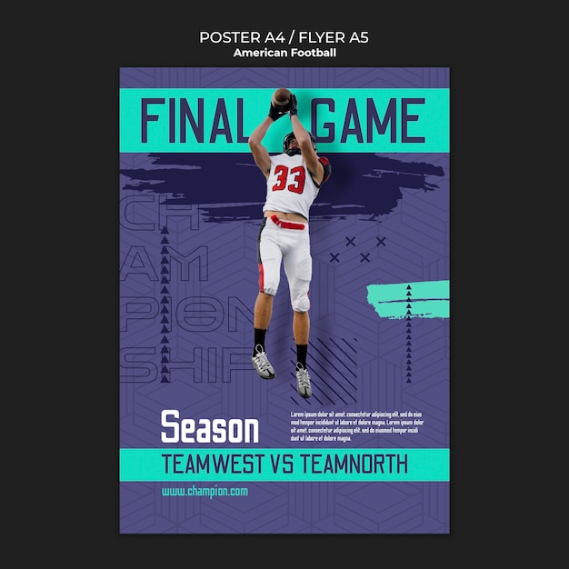 Free PSD flat design american football poster template