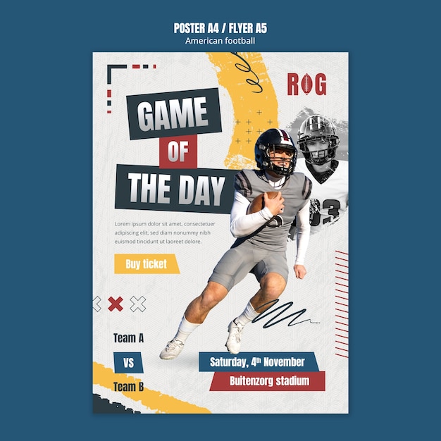 Free PSD flat design american football poster template