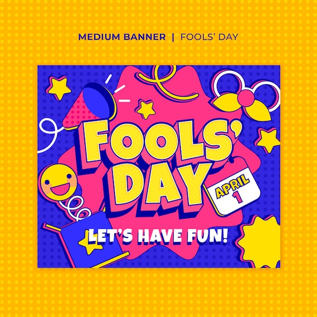 Free PSD flat design april fools celebration  medium banner