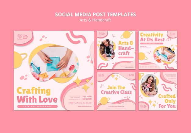 Flat design of art and handcrafts instagram post template