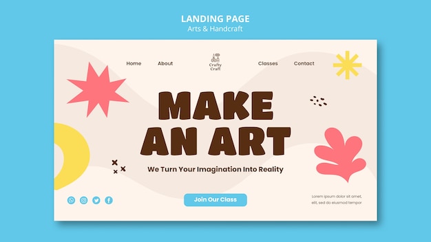 Free PSD flat design of art and handcrafts landing page template