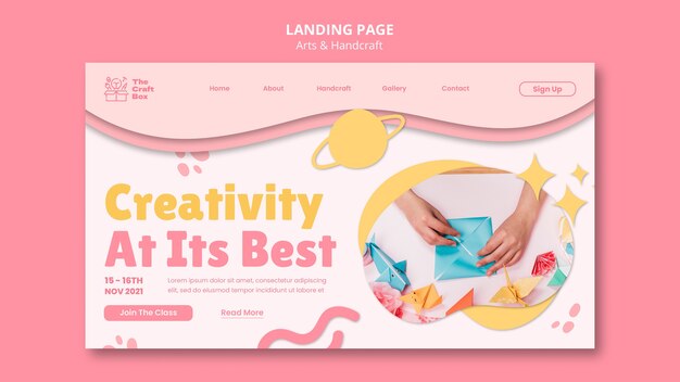 Flat design of art and handcrafts landing page template