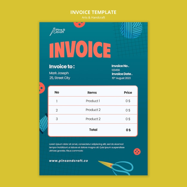 Flat design arts and handcraft invoice