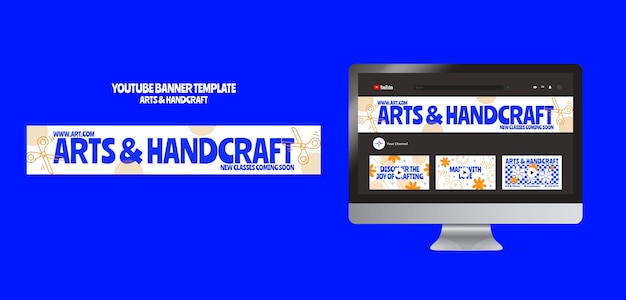 Free PSD flat design arts and handcraft youtube banner