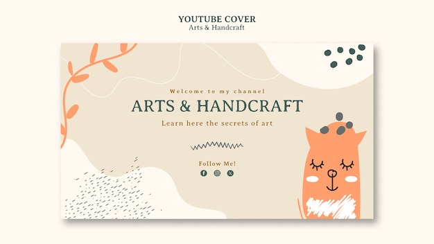 Free PSD flat design arts and handcraft youtube cover