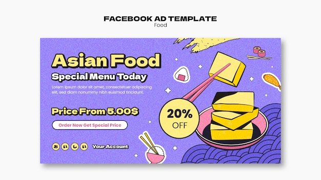 Free PSD flat design asian food template