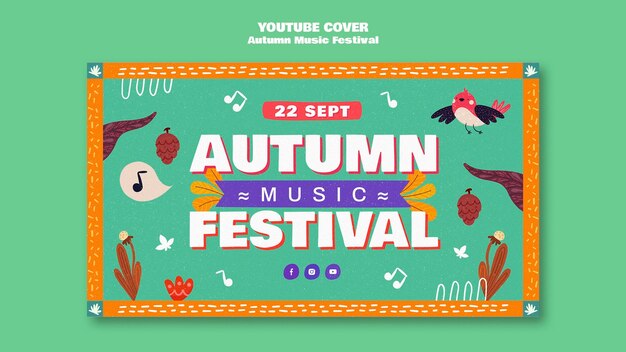 Flat design autumn festival youtube cover template