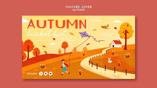 Flat design autumn season youtube cover template