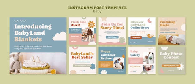 Free PSD flat design baby shop instagram posts