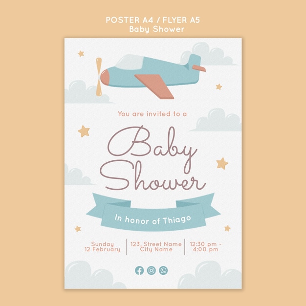 Free PSD flat design baby shower poster template