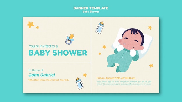 Flat design baby shower template banner design