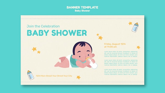 Flat design baby shower template banner design