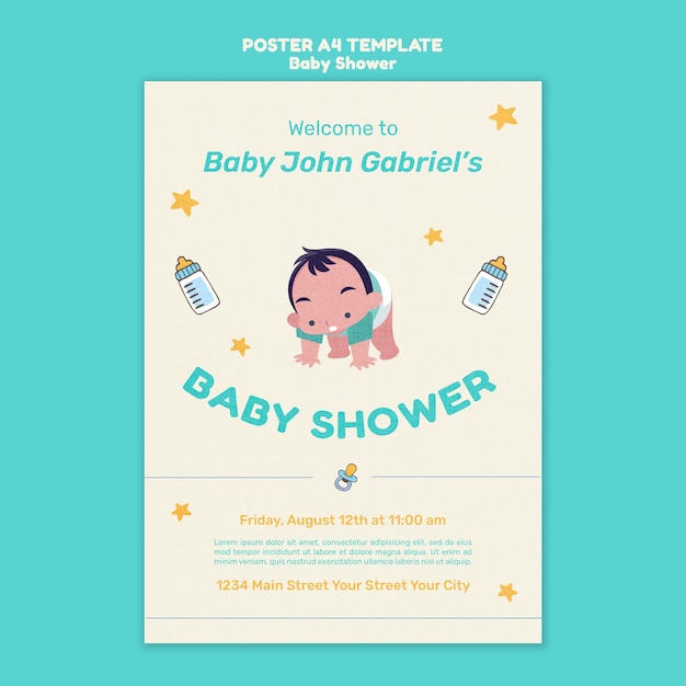 Free PSD flat design baby shower template poster design