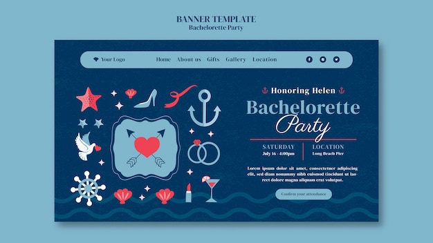 Free PSD flat design bachelorette banner template