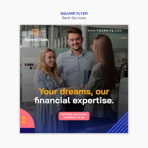 Free PSD flat design bank services square flyer