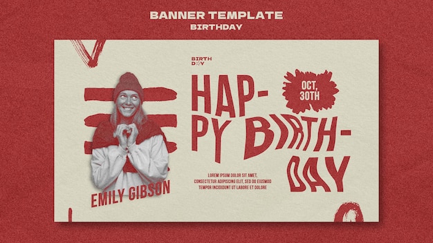 Flat design banner birthday template