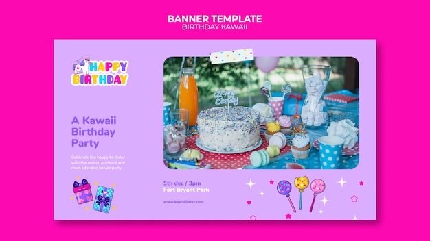 Flat design banner birthday template