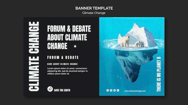 Free PSD flat design banner climate change template