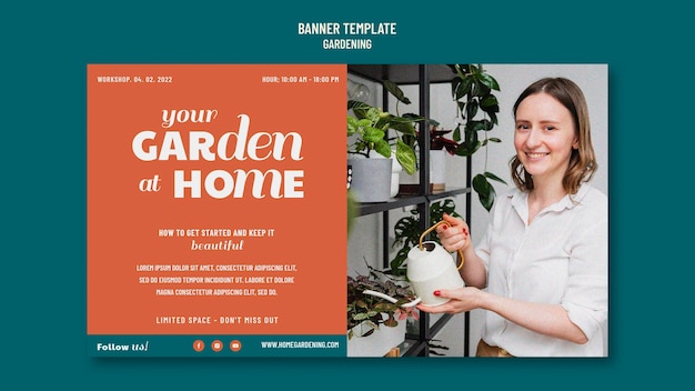 Free PSD flat design banner gardening template