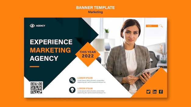 Flat design banner marketing template