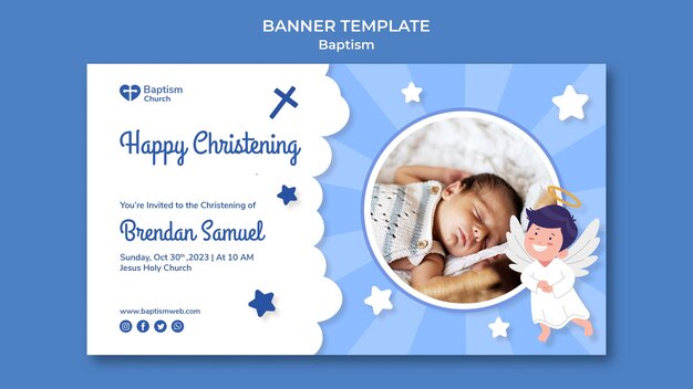 Flat design baptism banner template