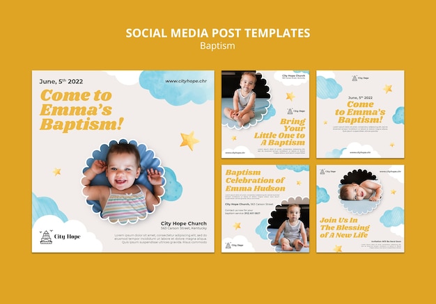 Flat design baptism instagram posts template