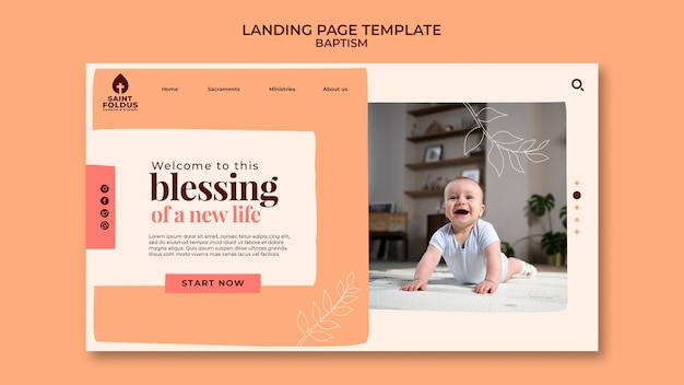 Flat design baptism landing page template