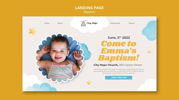 Flat design baptism landing page template