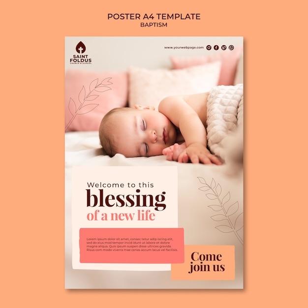 Free PSD flat design baptism poster template