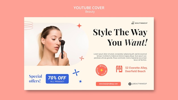 Free PSD flat design beauty products youtube cover template