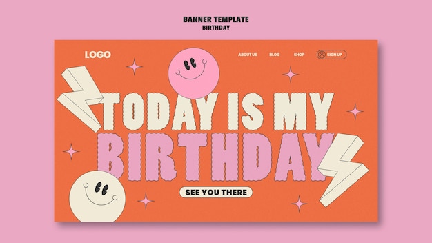 Free PSD flat design birthday celebration landing page