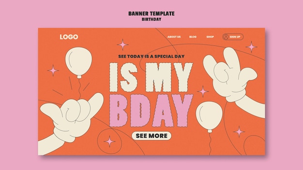 Free PSD flat design birthday celebration landing page