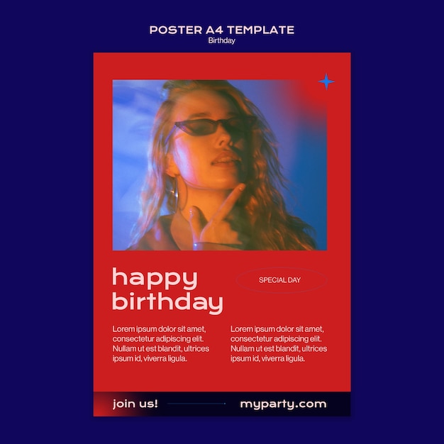 Free PSD flat design birthday celebration poster