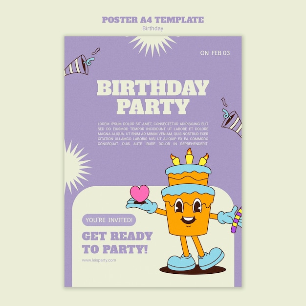 Free PSD flat design birthday template