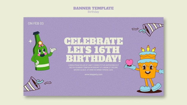 Free PSD flat design birthday template