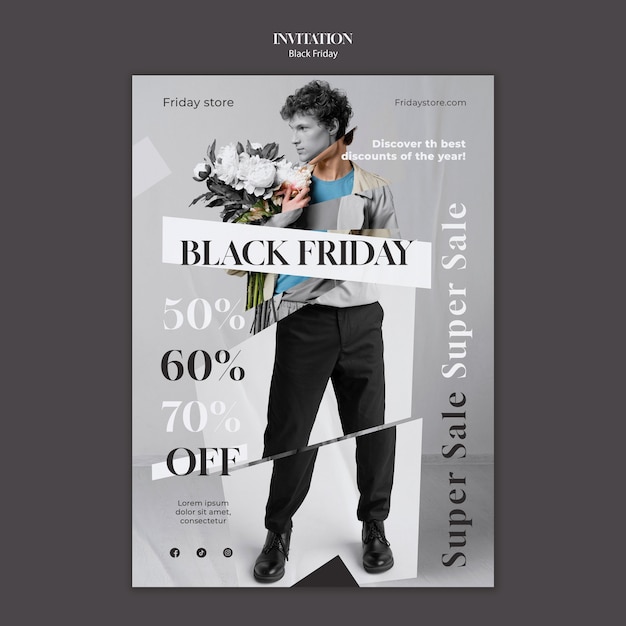 Flat design black friday  invitation template