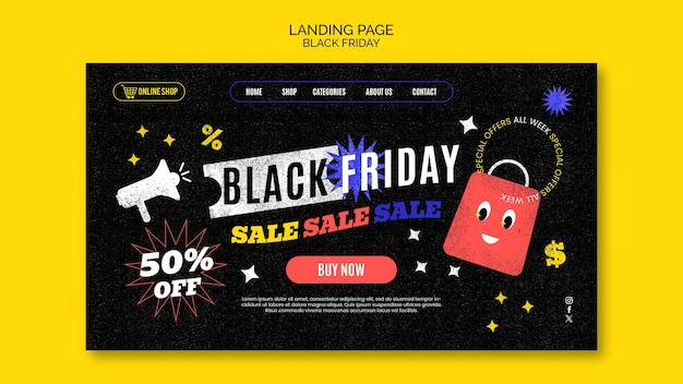 Free PSD flat design black friday landing page template