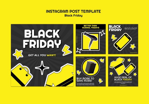 Flat design black friday sale instagram posts