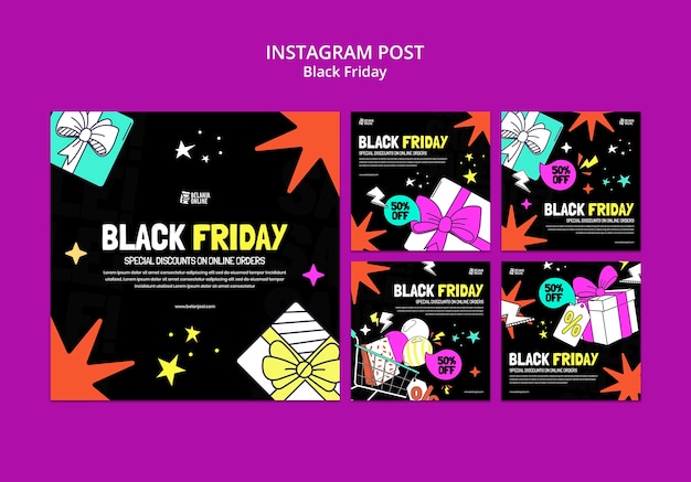 Free PSD flat design black friday sale instagram posts