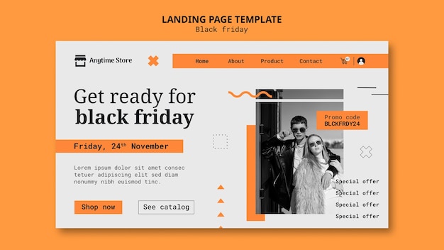 Free PSD flat design black friday sale landing page