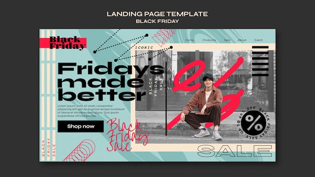 Flat design black friday sale landing page