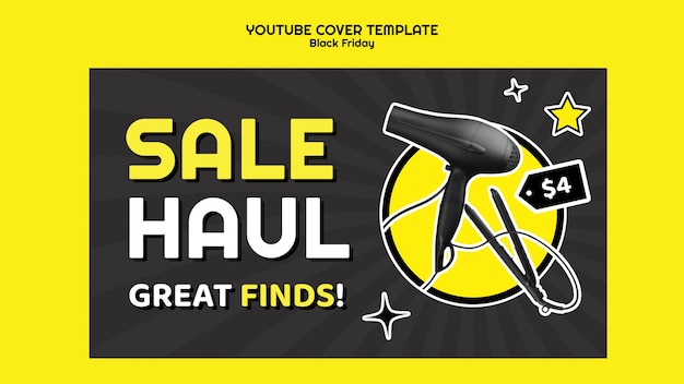 Free PSD flat design black friday sale youtube cover