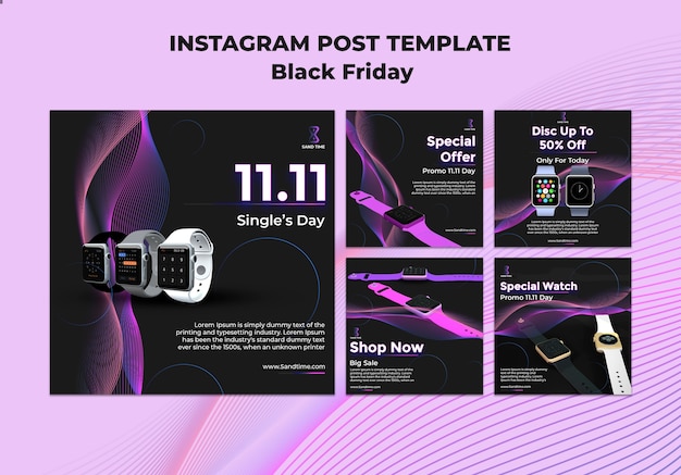 Free PSD flat design of black friday template