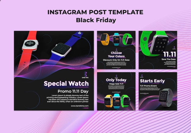 Free PSD flat design of black friday template